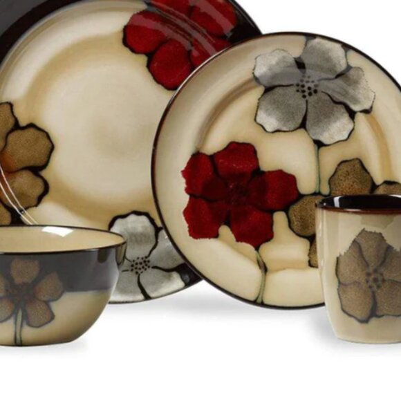 16-Piece Casual Assorted Stoneware Dinnerware Set, painted